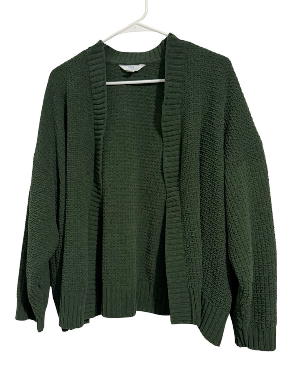 Time and Tru Forest Green Chunky Open-Front Cardigan